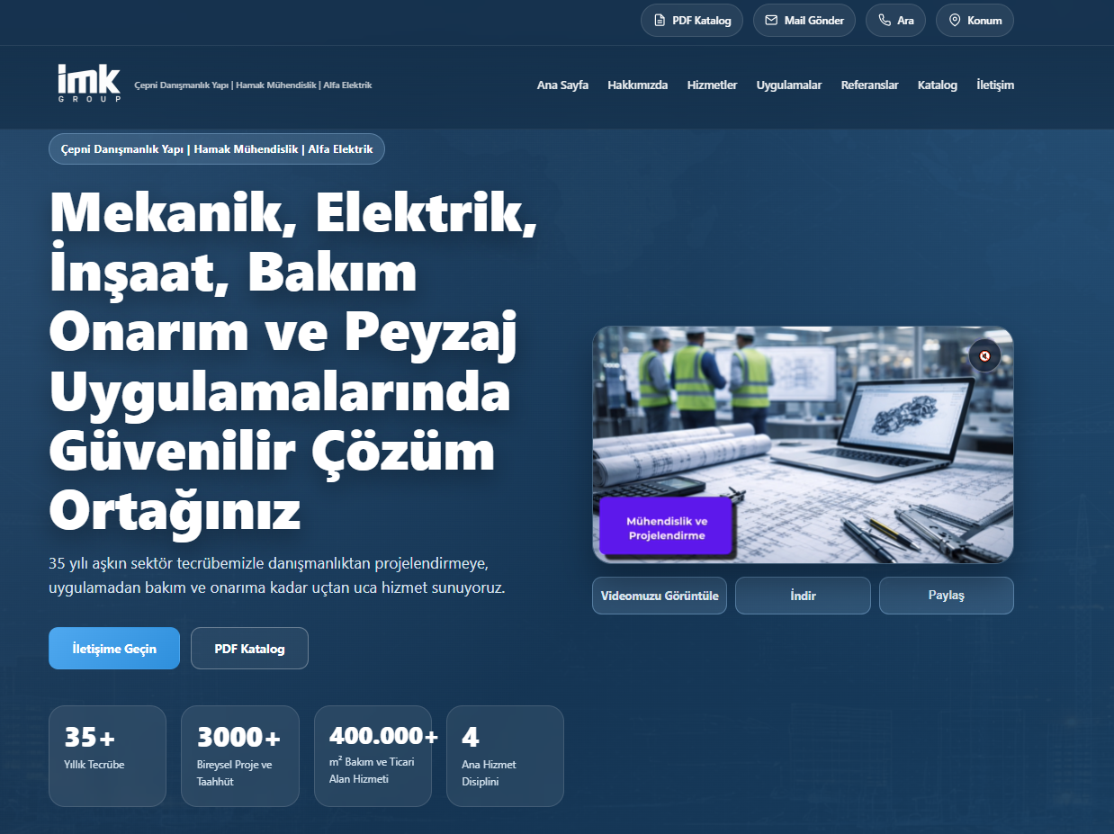 IMK Group kurumsal web sitesi hero ekranı